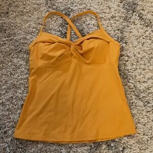 Athleta Mustard Yellow Twist Front Tankini Swim Top 36B/C Adjustable Straps